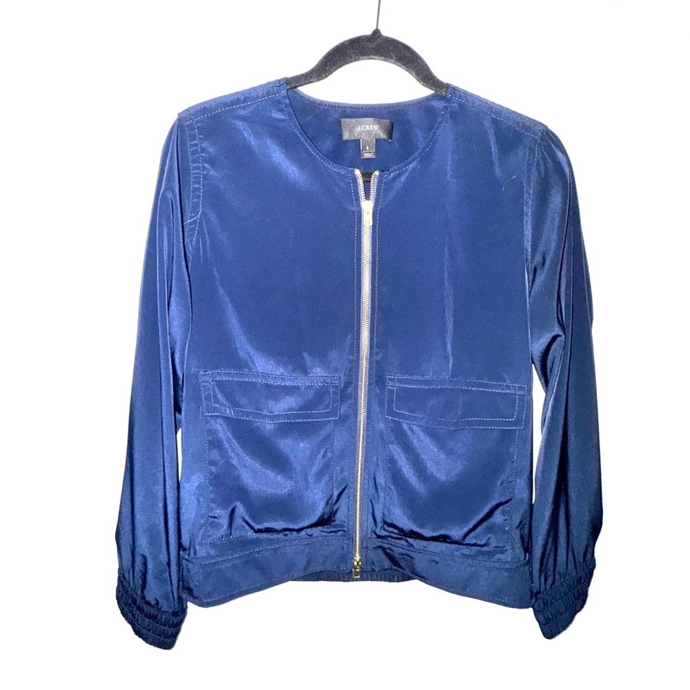 J. Crew Navy Blue Bomber Jacket with Luxurious Fabric